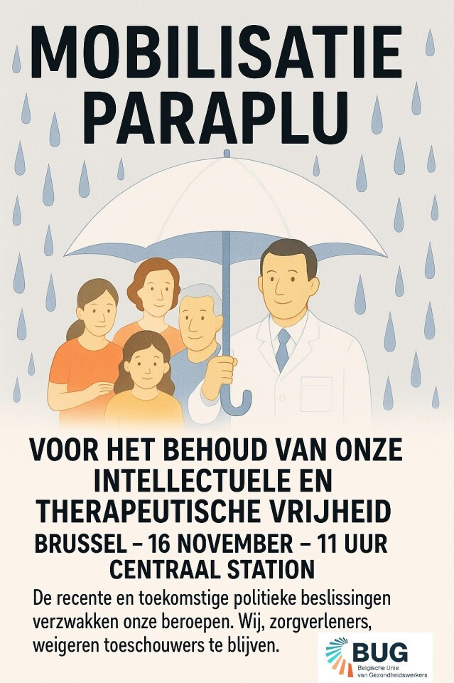 Nationale mars in de straten van Brussel Mobilisatie Paraplu: zorgverstrekkers gaan op 16 november de straat op